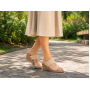 Papuci damă bej din piele naturală perforată cu talpă pană PAP46BX